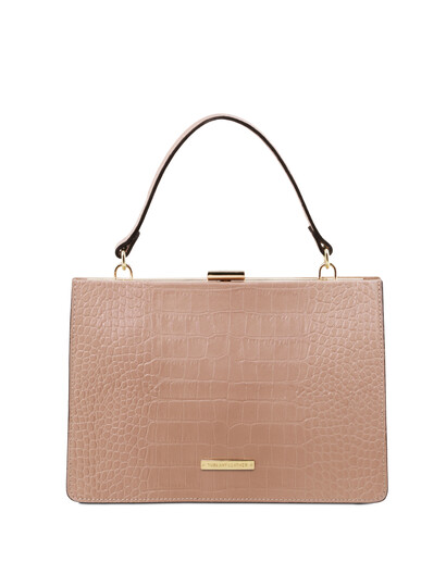 Geanta nude dama din piele printata Tuscany Leather, Iris Croc