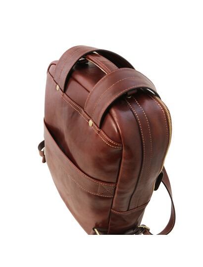 Rucsac laptop de firma din piele naturala maro, Tuscany Leather, Nagoya