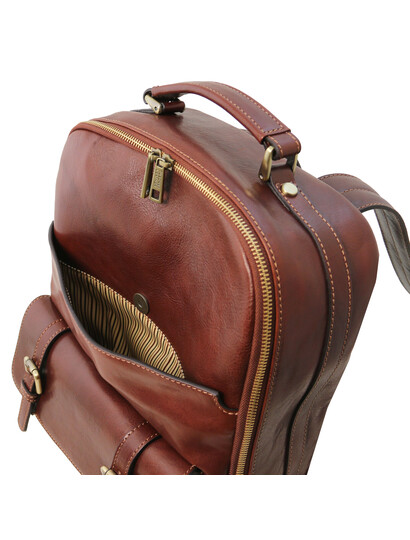 Rucsac laptop maro din piele naturala, Tuscany Leather, Nagoya