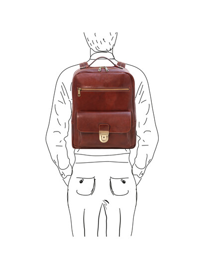 Rucsac laptop de firma din piele naturala maro Tuscany Leather, Kyoto