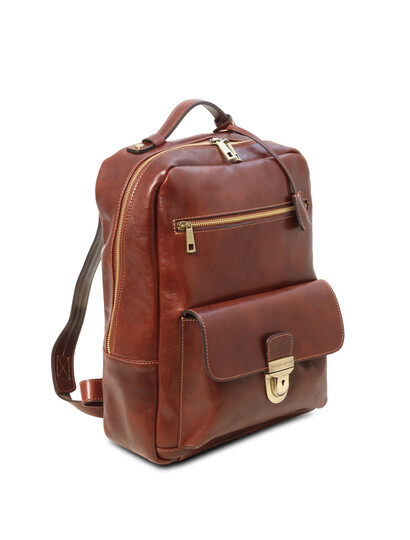 Rucsac laptop maro din piele naturala Tuscany Leather, Kyoto