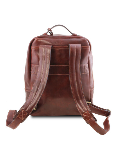 Rucsac laptop barbati din piele naturala maro Tuscany Leather, Kyoto