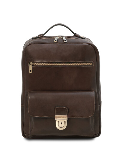 Rucsac laptop din piele naturala maro inchis Tuscany Leather, Kyoto