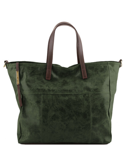 Geanta shopper Tuscany Leather din piele verde inchis Annie