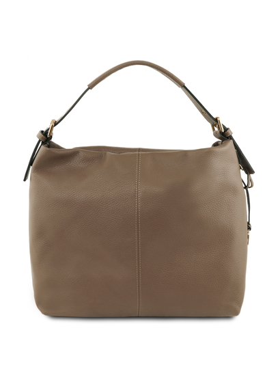 Geanta dama din piele naturala Tuscany Leather, dark taupe, Hobo