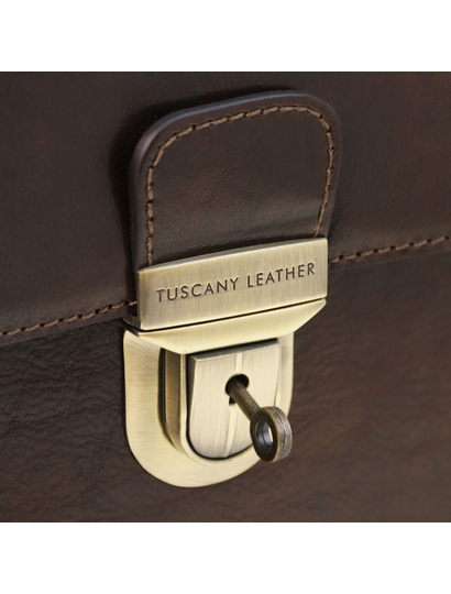 Servieta eleganta barbati din piele naturala maro inchis Tuscany Leather, Cremona