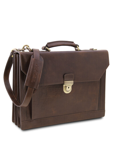 Servieta piele barbati maro inchis Tuscany Leather, Cremona