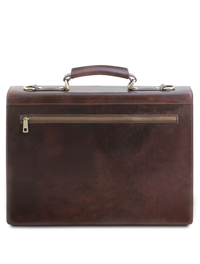Servieta de firma barbati din piele naturala maro inchis Tuscany Leather, Cremona