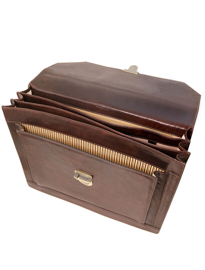 Servieta lux barbati din piele naturala maro inchis Tuscany Leather, Cremona
