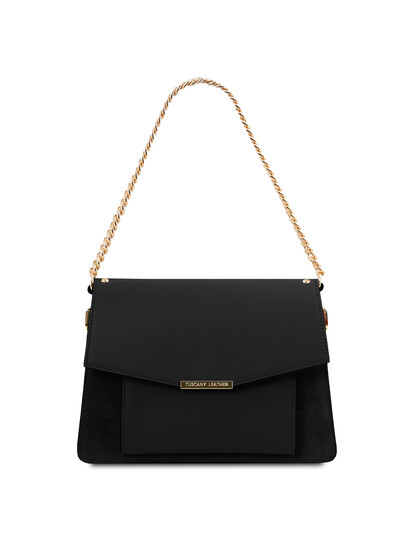 Geanta dama din piele naturala neagra, Tuscany Leather, Andromeda