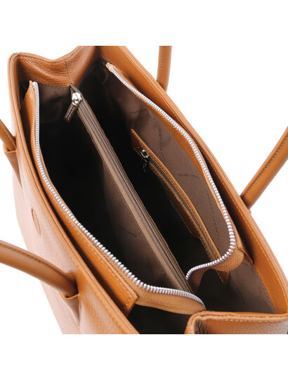 Geanta de lux dama de umar din piele naturala coniac, Tuscany Leather, Orchidea