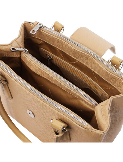 Geanta lux dama din piele naturala sampanie, Tuscany Leather, Fiordaliso