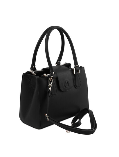 Geanta eleganta dama din piele naturala neagra, Tuscany Leather, Fiordaliso
