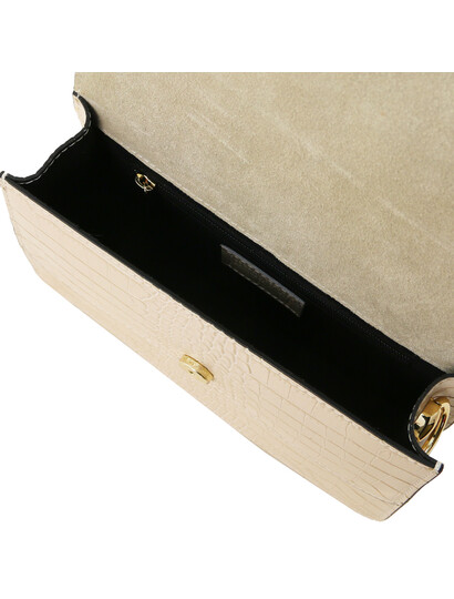Plic de firma dama bej din piele naturala Tuscany Leather, Hera cu print croc
