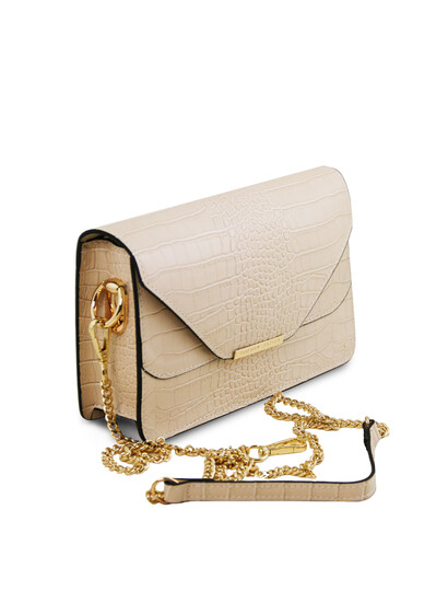 Plic elegant dama bej din piele naturala Tuscany Leather, Hera cu print croc