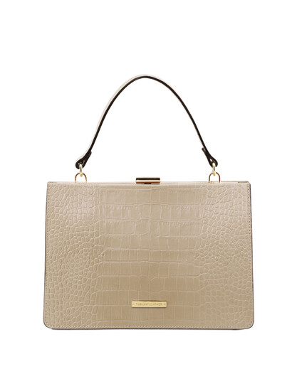Geanta bej dama din piele printata Tuscany Leather, Iris Croc