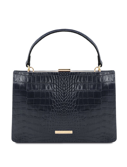 Geanta dama din piele printata albastru inchis Tuscany Leather, Iris Croc