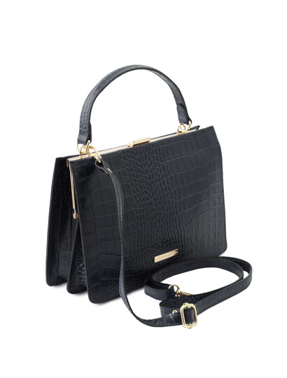 Geanta lux dama din piele printata albastru inchis Tuscany Leather, Iris Croc