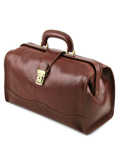 Geanta doctor din piele naturala Tuscany Leather, maro inchis