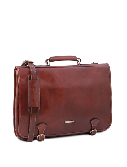 Geanta business barbati din piele naturala maro Tuscany Leather, Ancona
