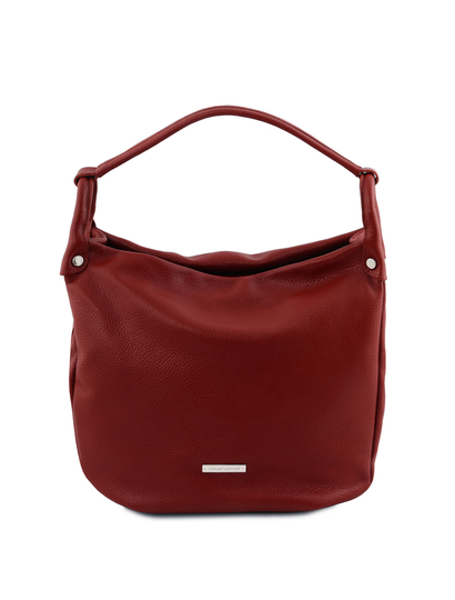 Geanta rosie dama din piele naturala Tuscany Leather, Hobo