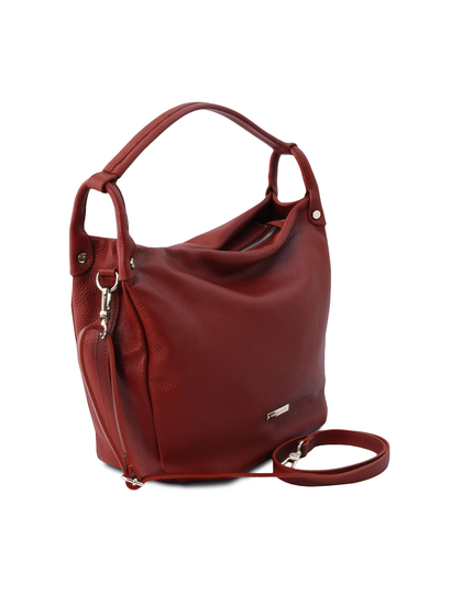 Geanta rosie din piele naturala Tuscany Leather, Hobo
