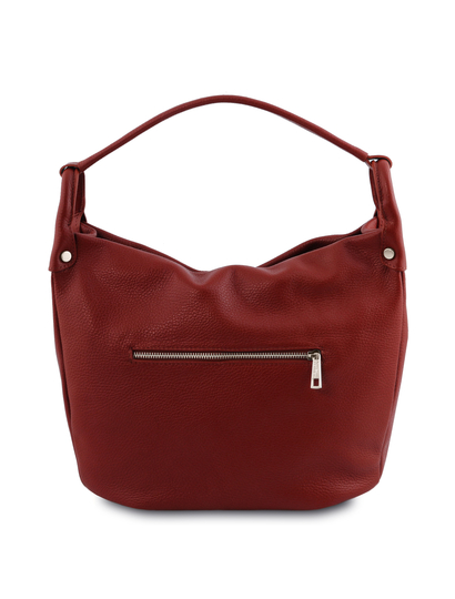 Geanta dama de umar din piele naturala rosie Tuscany Leather, Hobo
