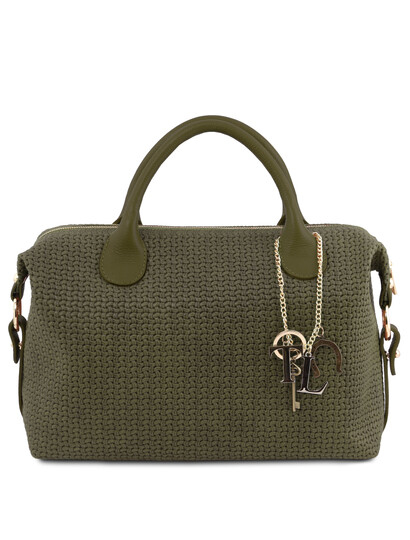 Geanta dama din piele printata verde, Tuscany Leather, TL KeyLuck Maxi