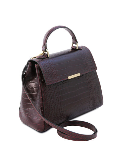 Geanta eleganta dama de mana din piele printata bordo Tuscany Leather, TL Bag