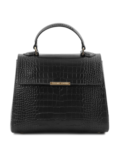 Geanta dama de mana din piele printata neagra Tuscany Leather, TL Bag