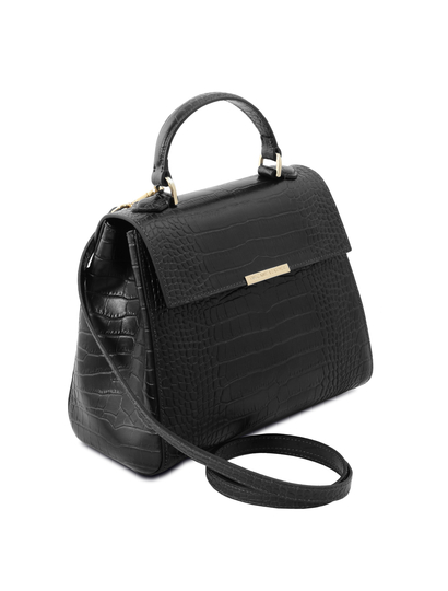Geanta neagra dama din piele printata Tuscany Leather, TL Bag