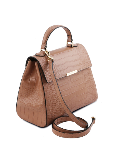 Geanta dama nude din piele printata Tuscany Leather, TL Bag