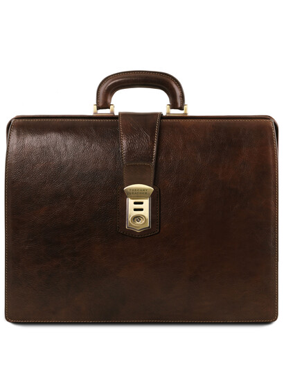 Servieta doctor din piele naturala maro inchis, Tuscany Leather, Canova