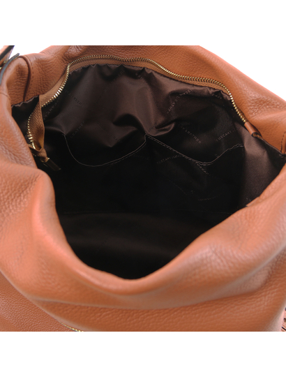 Geanta dama de firma din piele naturala coniac, Tuscany Leather, TL Bag