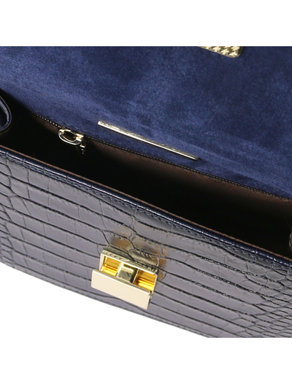 Geanta dama de firma din piele printata albastru inchis, Tuscany Leather, TL Bag