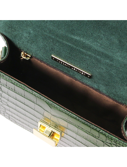 Geanta dama de firma din piele printata verde inchis, Tuscany Leather, TL Bag