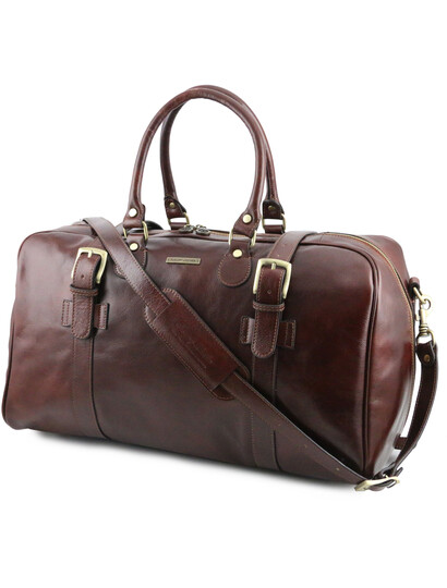Geanta voiaj din piele maro inchis, cu catarame, marime mare, Tuscany Leather, V