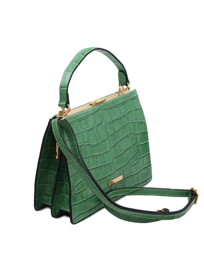 Geanta de dama din piele printata verde, Tuscany Leather, Iris Croc