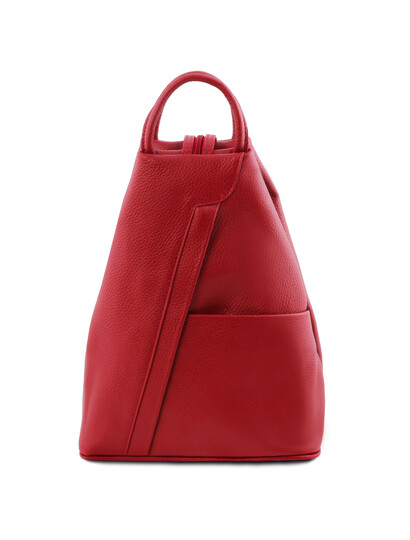 Rucsacel dama din piele naturala Tuscany Leather, rosu aprins, Shanghai