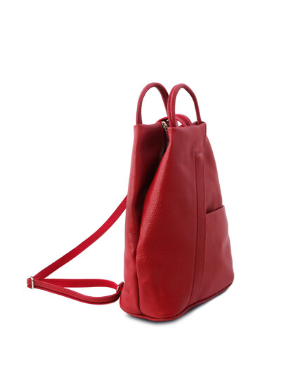 Rucsac piele naturala Tuscany Leather, rosu aprins, Shanghai