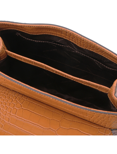 Geanta de mana dama din piele printata maro scortisoara Tuscany Leather, TL Bag