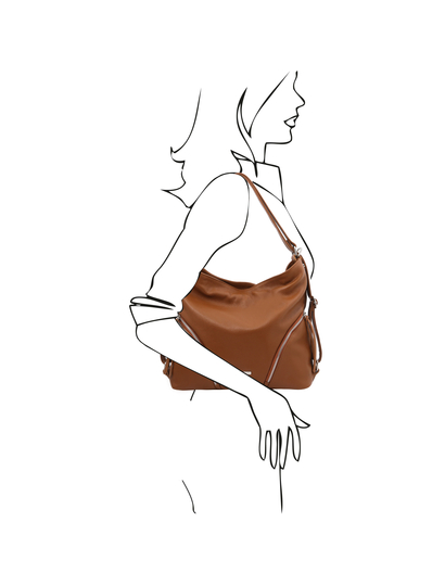 Geanta convertibila in rucsac de dama din piele naturala coniac, Tuscany Leather