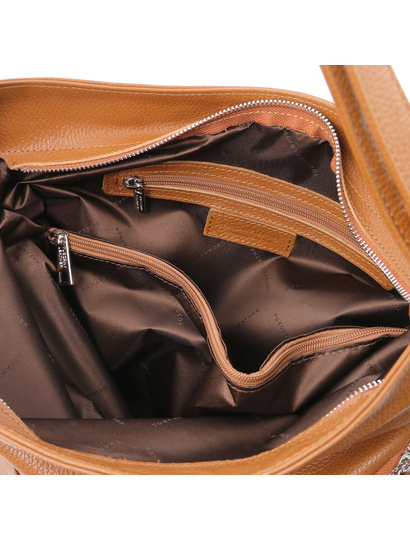 Geanta dama convertibila in rucsac din piele naturala coniac, Tuscany Leather