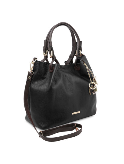 Geanta umar din piele naturala neagra, Tuscany Leather, TL KeyLuck