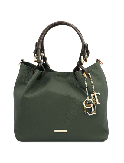 Geanta dama, din piele naturala verde inchis, Tuscany Leather, TL KeyLuck