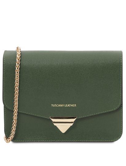 Plic dama, din piele naturala saffiano, verde inchis, Tuscany Leather, TL Bag