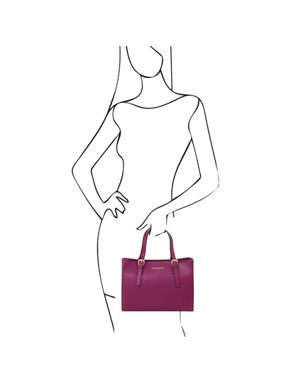 Geanta dama de mana din piele naturala violet, Tuscany Leather, Aura