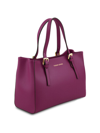 Geanta dama mana din piele naturala violet, Tuscany Leather, Aura