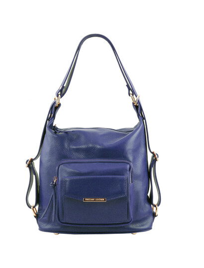 Rucsac dama convertibil in geanta, din piele albastra, Tuscany Leather