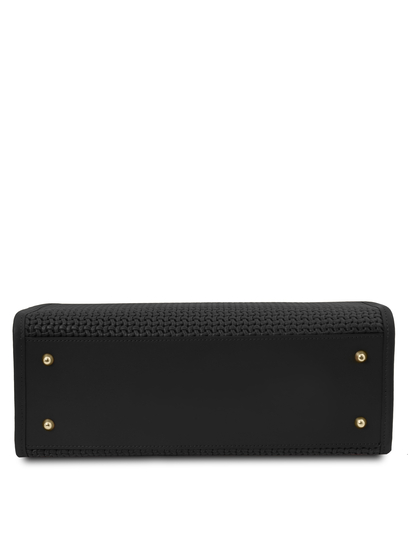 Geanta dama de mana din piele naturala neagra, Tuscany Leather, Woven
